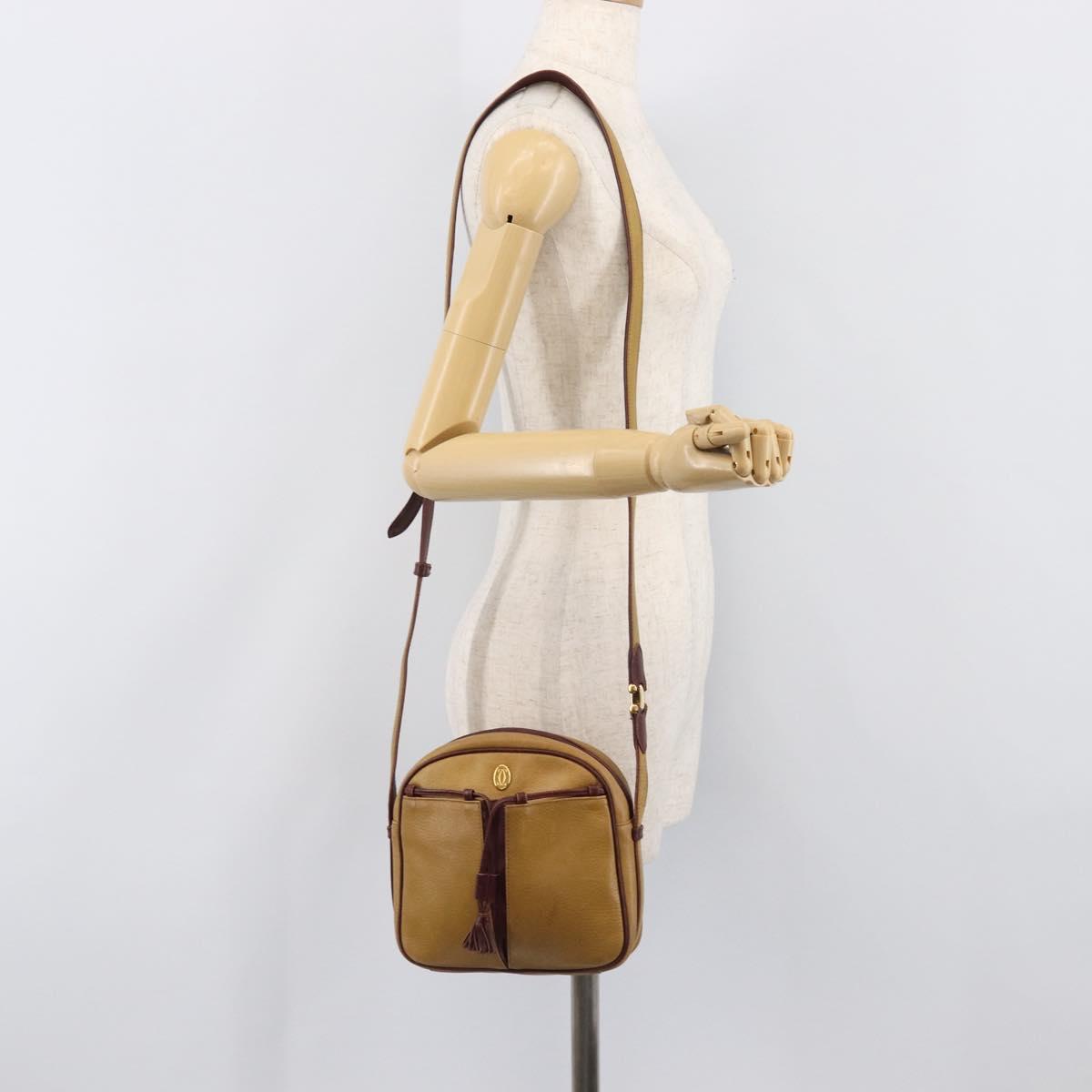 CARTIER Must Line Shoulder Bag Leather Beige Gold Auth 205118