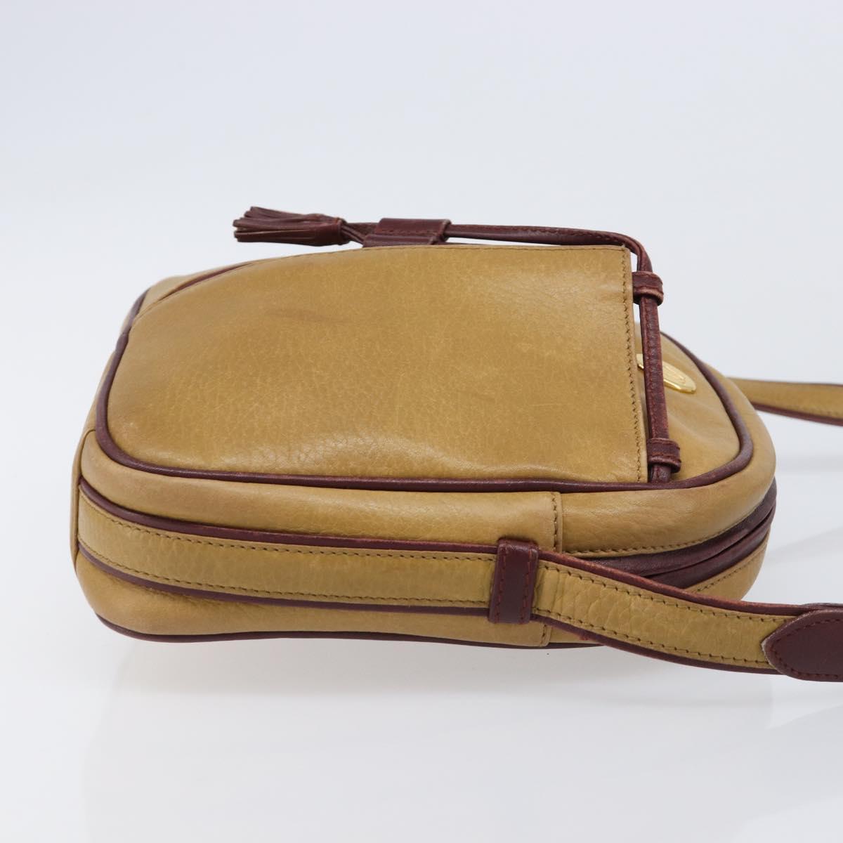 CARTIER Must Line Shoulder Bag Leather Beige Gold Auth 205118