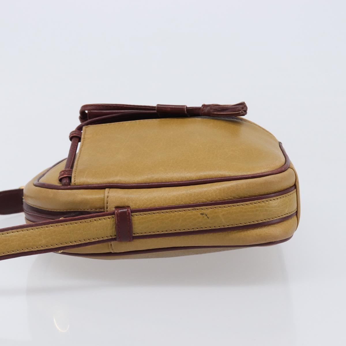 CARTIER Must Line Shoulder Bag Leather Beige Gold Auth 205118