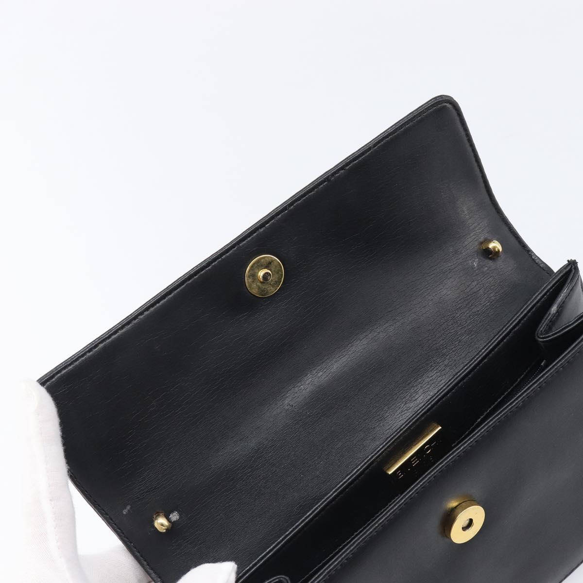GIVENCHY Hand Bag Leather Black Gold Auth 205123