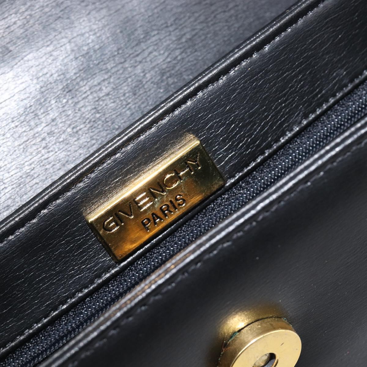GIVENCHY Hand Bag Leather Black Gold Auth 205123
