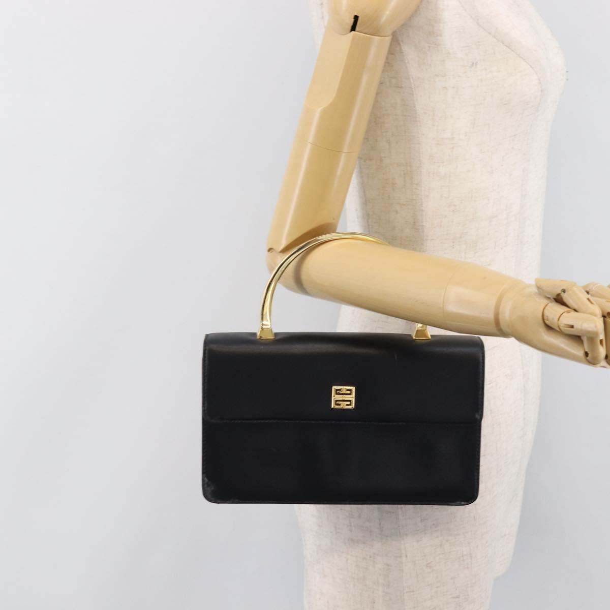 GIVENCHY Hand Bag Leather Black Gold Auth 205123