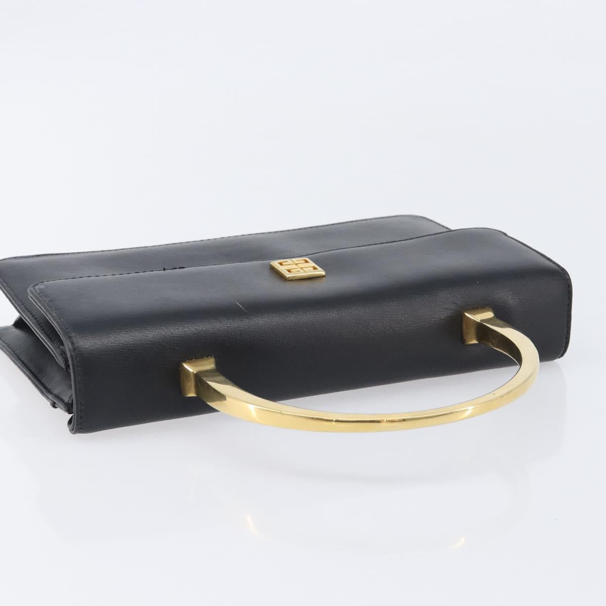 GIVENCHY Hand Bag Leather Black Gold Auth 205123