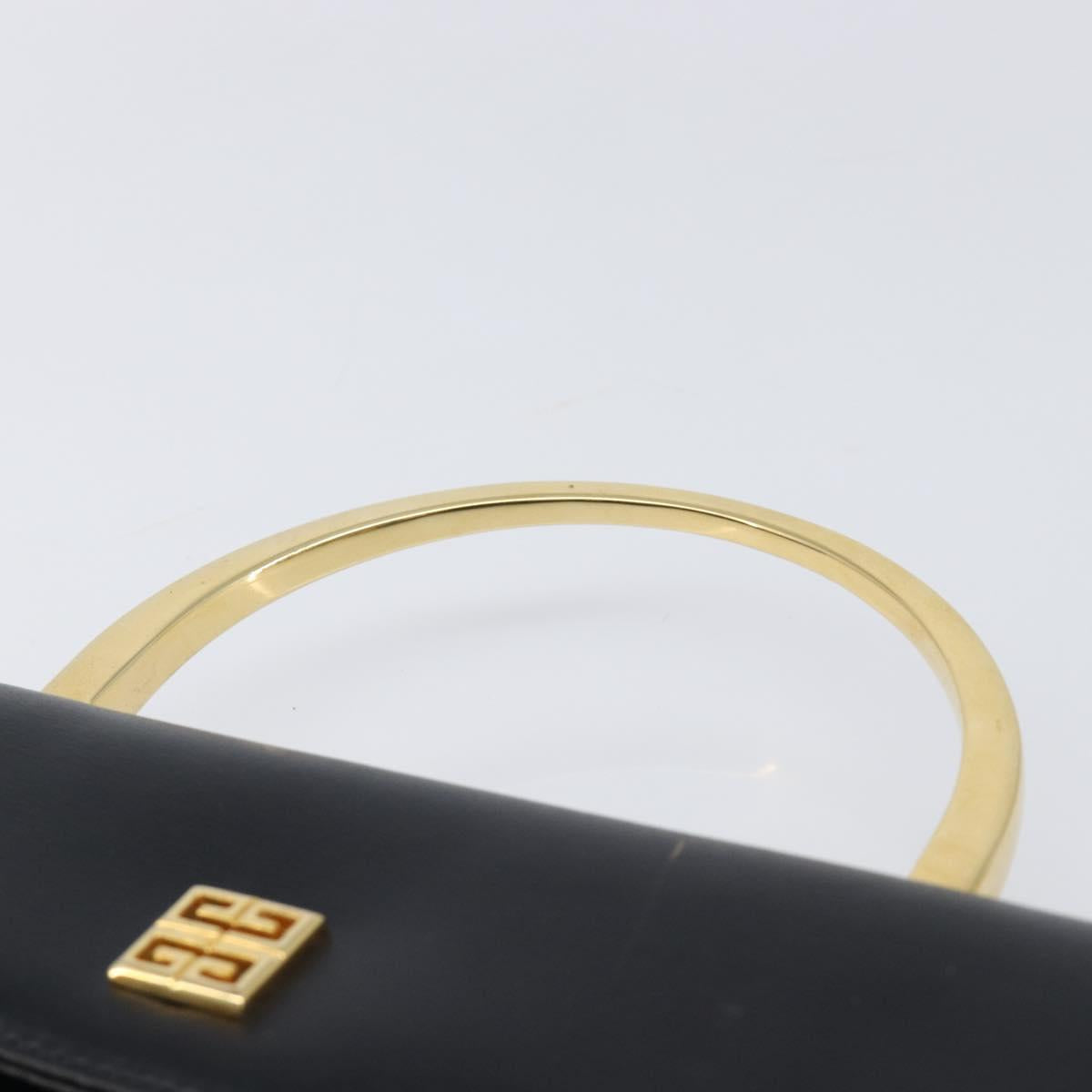 GIVENCHY Hand Bag Leather Black Gold Auth 205123