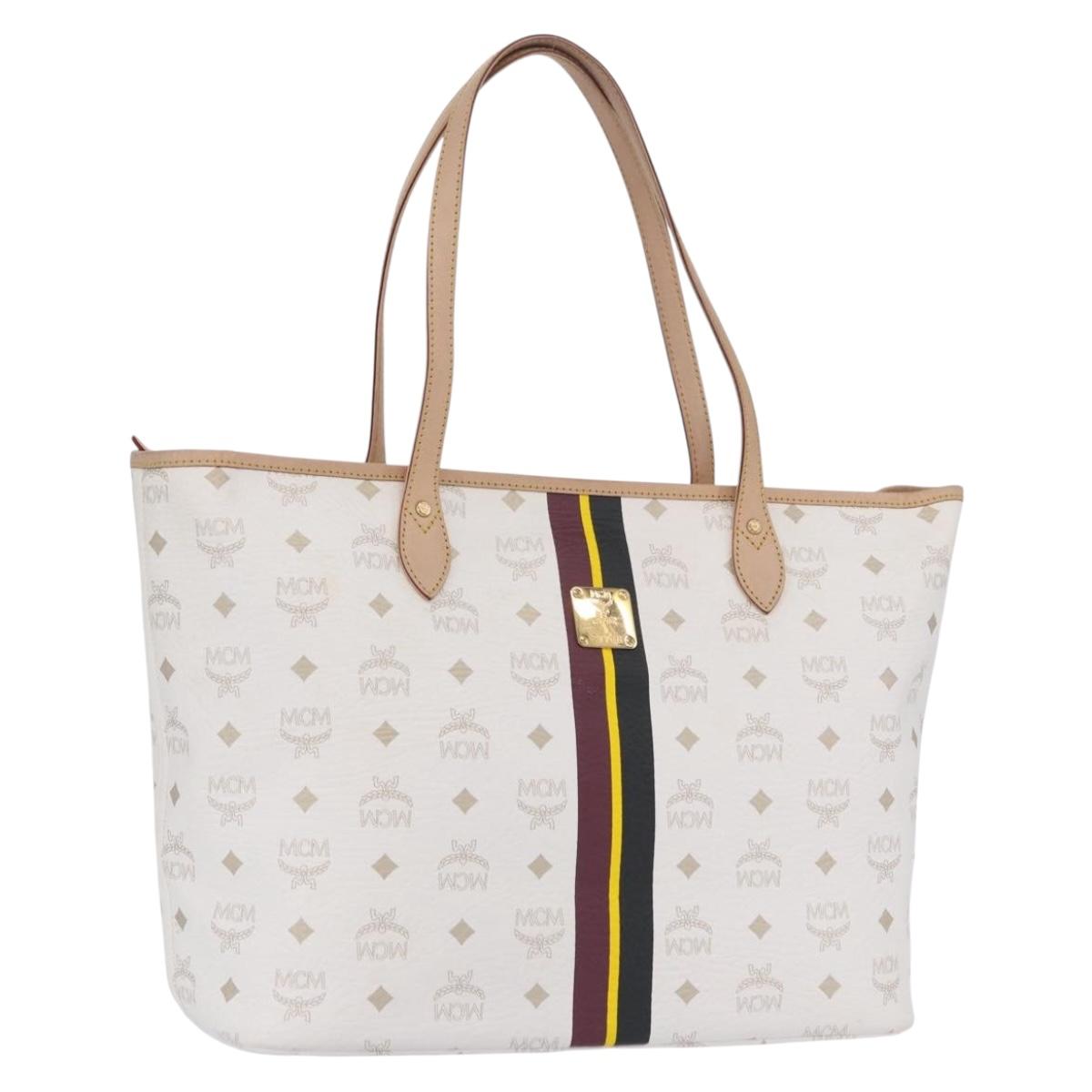 MCM Vicetos Logogram Tote Bag PVC Leather White Auth 205128