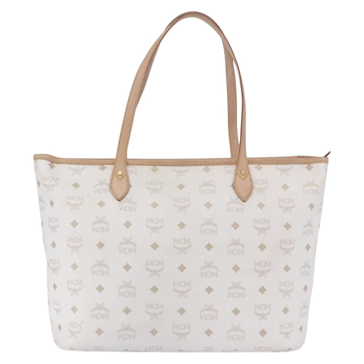 MCM Vicetos Logogram Tote Bag PVC Leather White Auth 205128