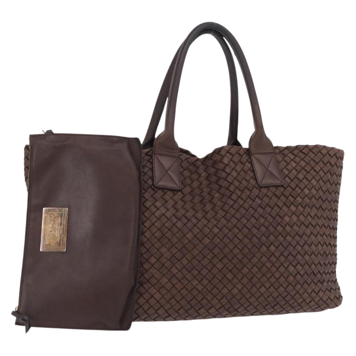 BOTTEGA VENETA INTRECCIATO Cabas MM Tote Bag Leather Brown Auth 205130V