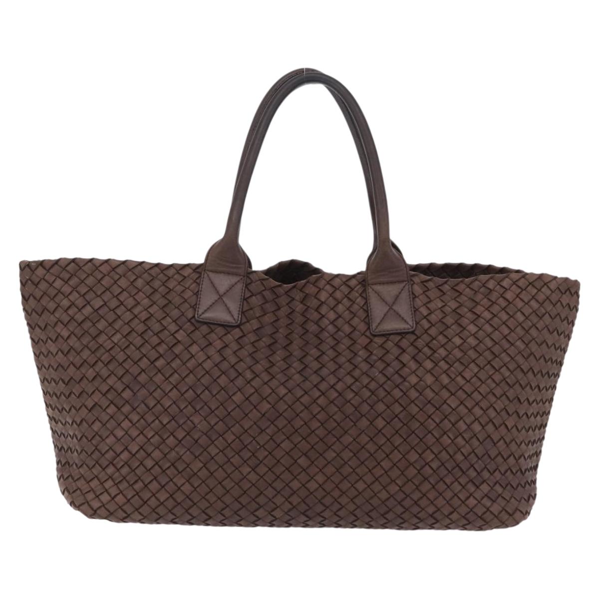 BOTTEGA VENETA INTRECCIATO Cabas MM Tote Bag Leather Brown Auth 205130V