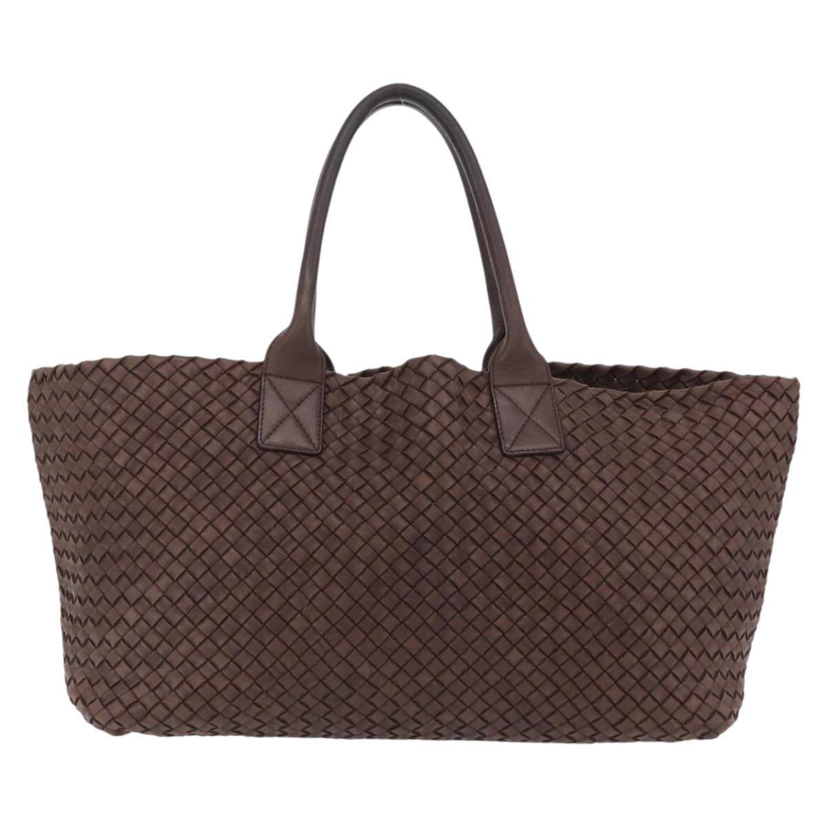 BOTTEGA VENETA INTRECCIATO Cabas MM Tote Bag Leather Brown Auth 205130V