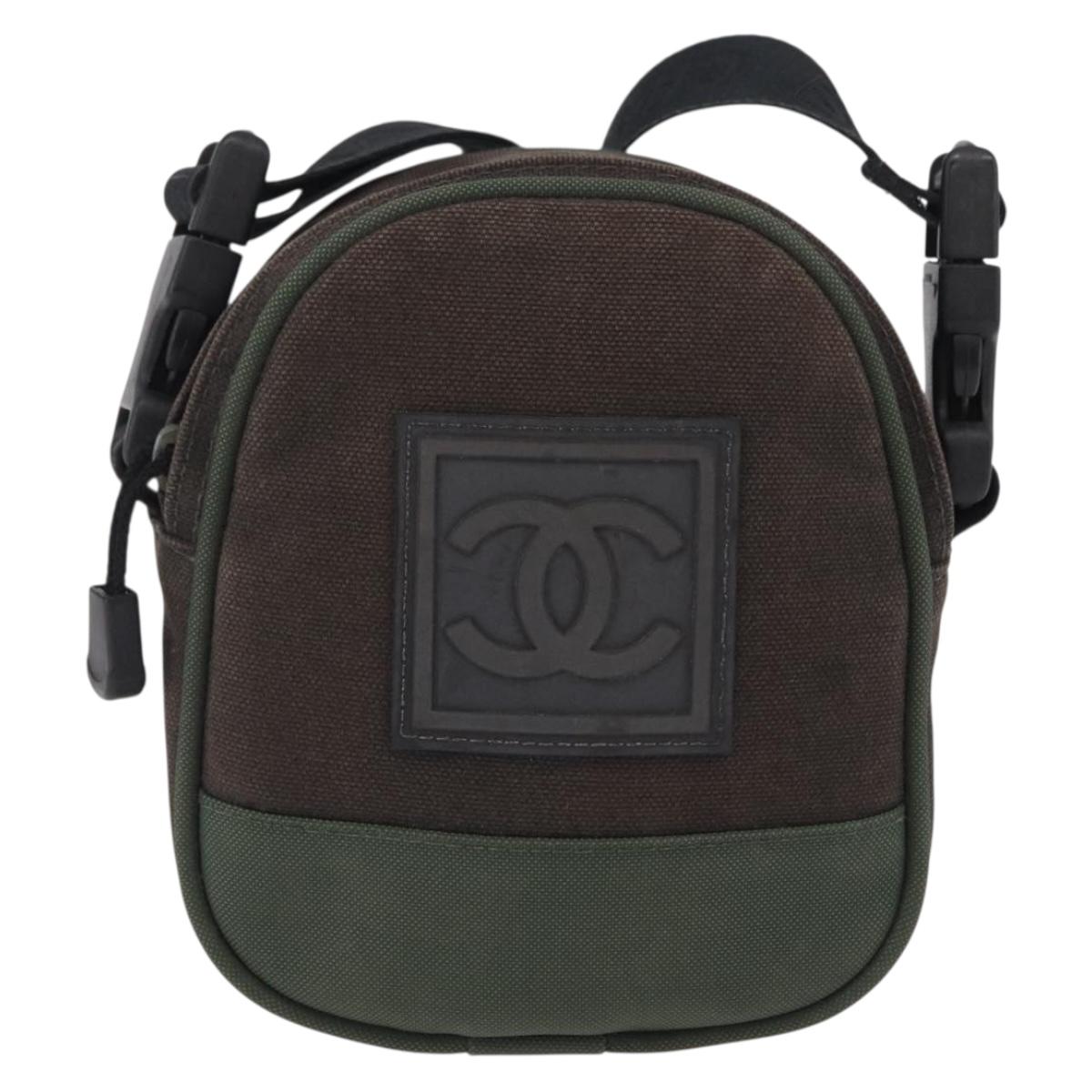 CHANEL Sports Line Shoulder Bag Canvas Khaki CC Auth 205131A