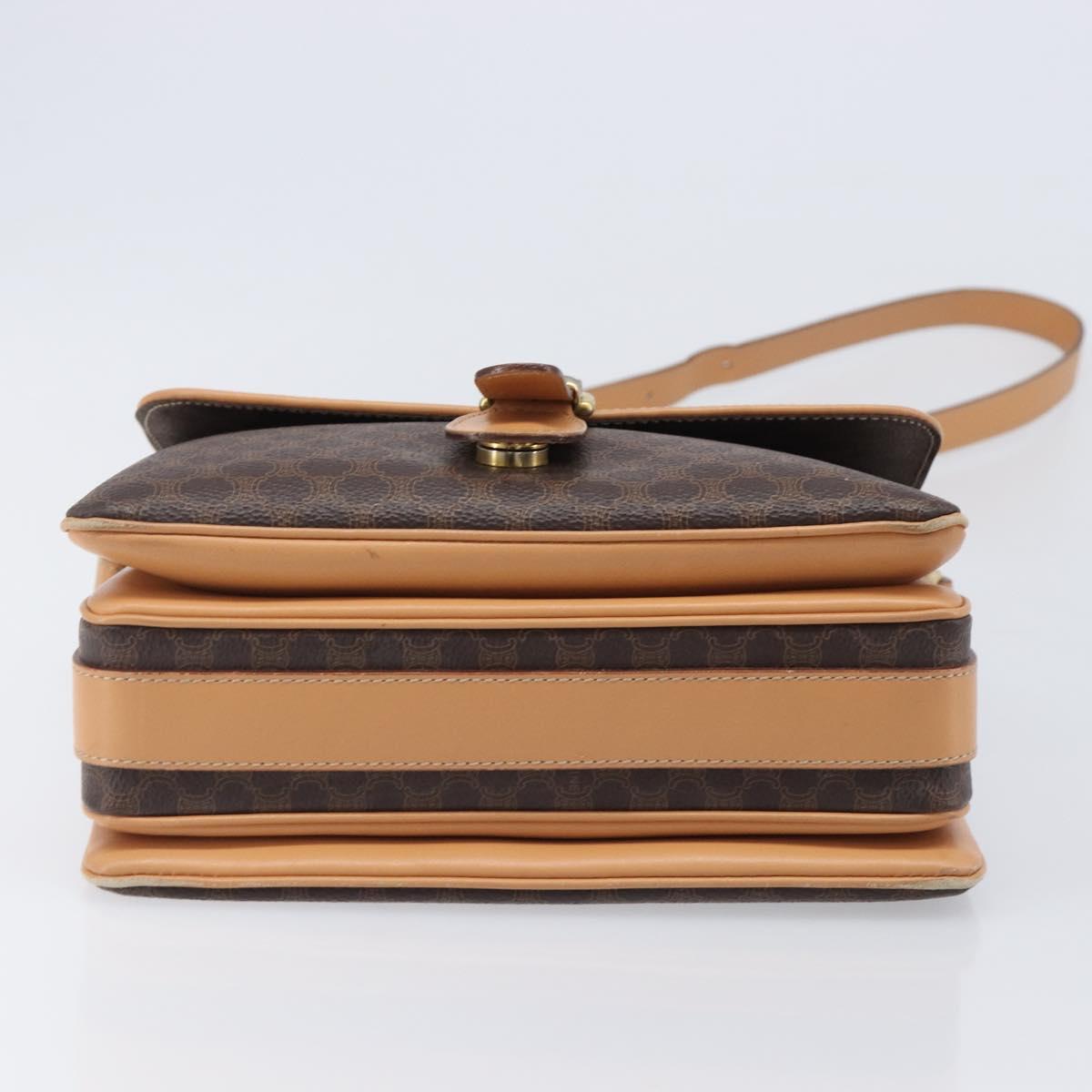 CELINE Macadam Canvas Shoulder Bag PVC Leather Brown Gold Auth 205135V