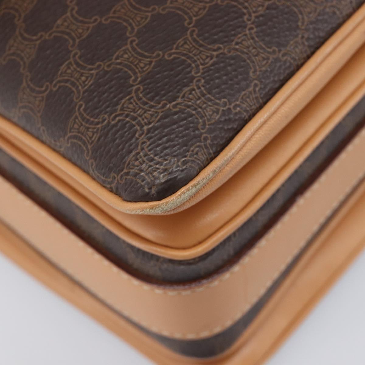 CELINE Macadam Canvas Shoulder Bag PVC Leather Brown Gold Auth 205135V