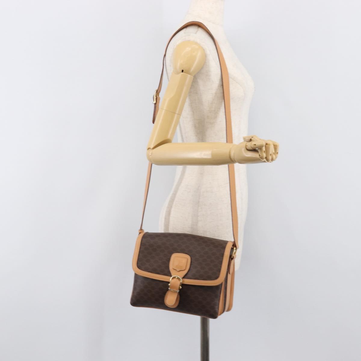 CELINE Macadam Canvas Shoulder Bag PVC Leather Brown Gold Auth 205135V