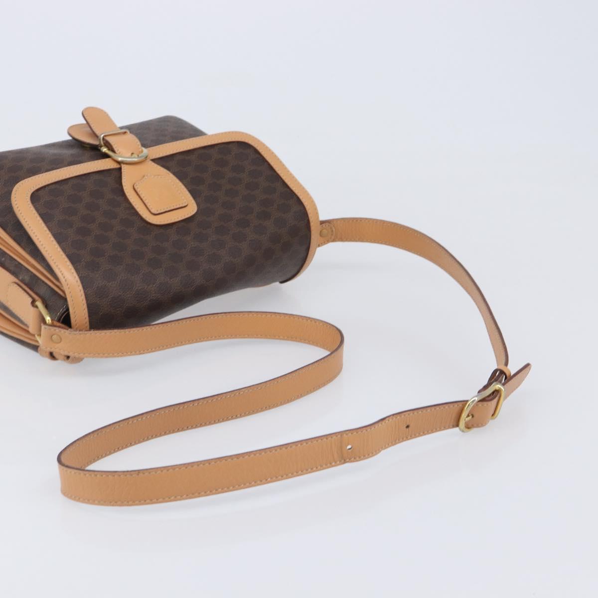 CELINE Macadam Canvas Shoulder Bag PVC Leather Brown Gold Auth 205135V