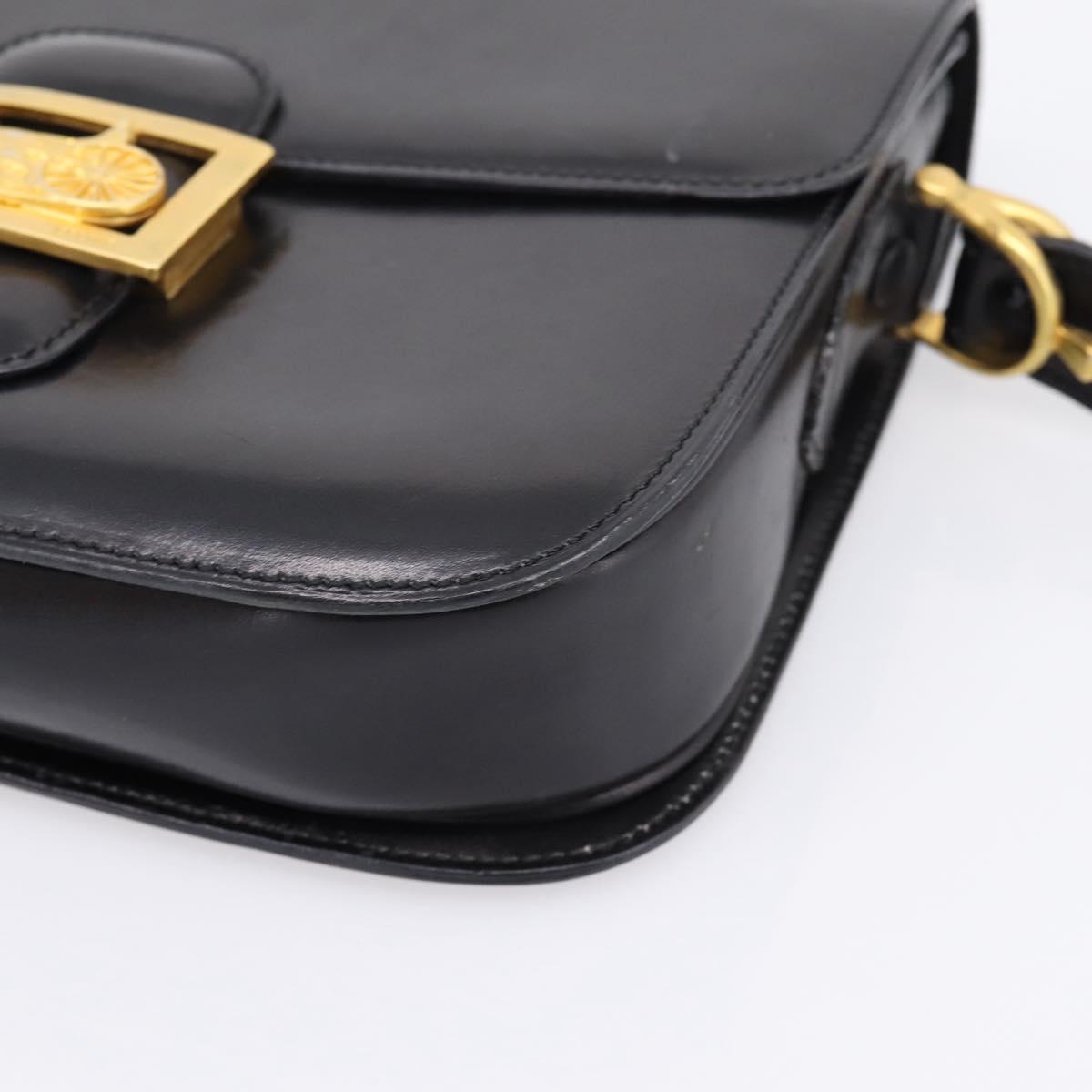 CELINE Shoulder Bag Leather Black Gold Auth 205144