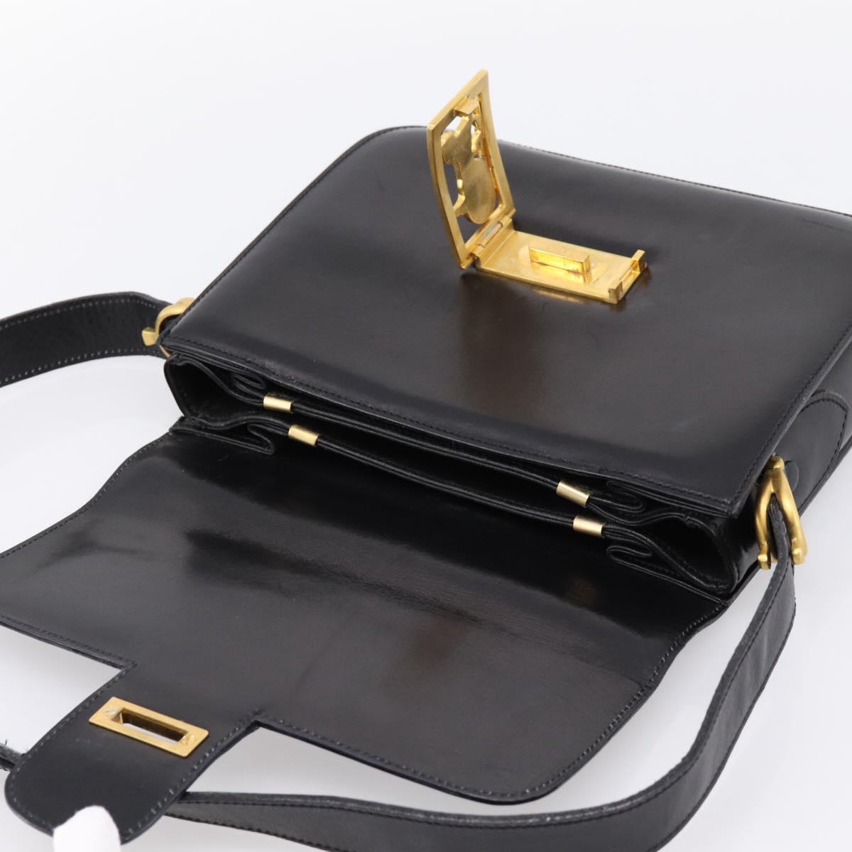 CELINE Shoulder Bag Leather Black Gold Auth 205144