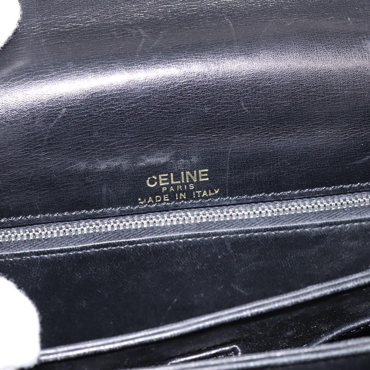 CELINE Shoulder Bag Leather Black Gold Auth 205144