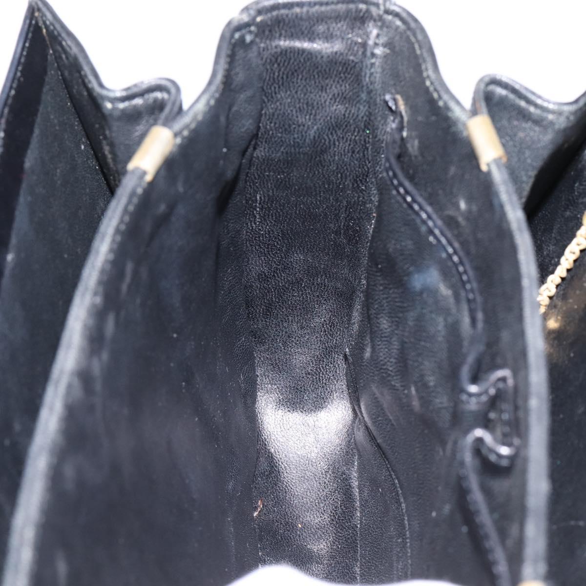 CELINE Shoulder Bag Leather Black Gold Auth 205144