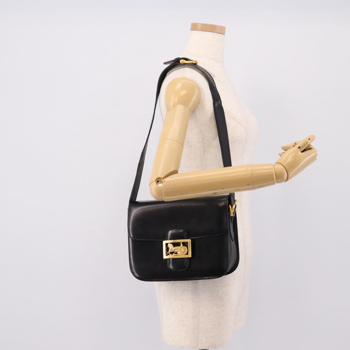 CELINE Shoulder Bag Leather Black Gold Auth 205144