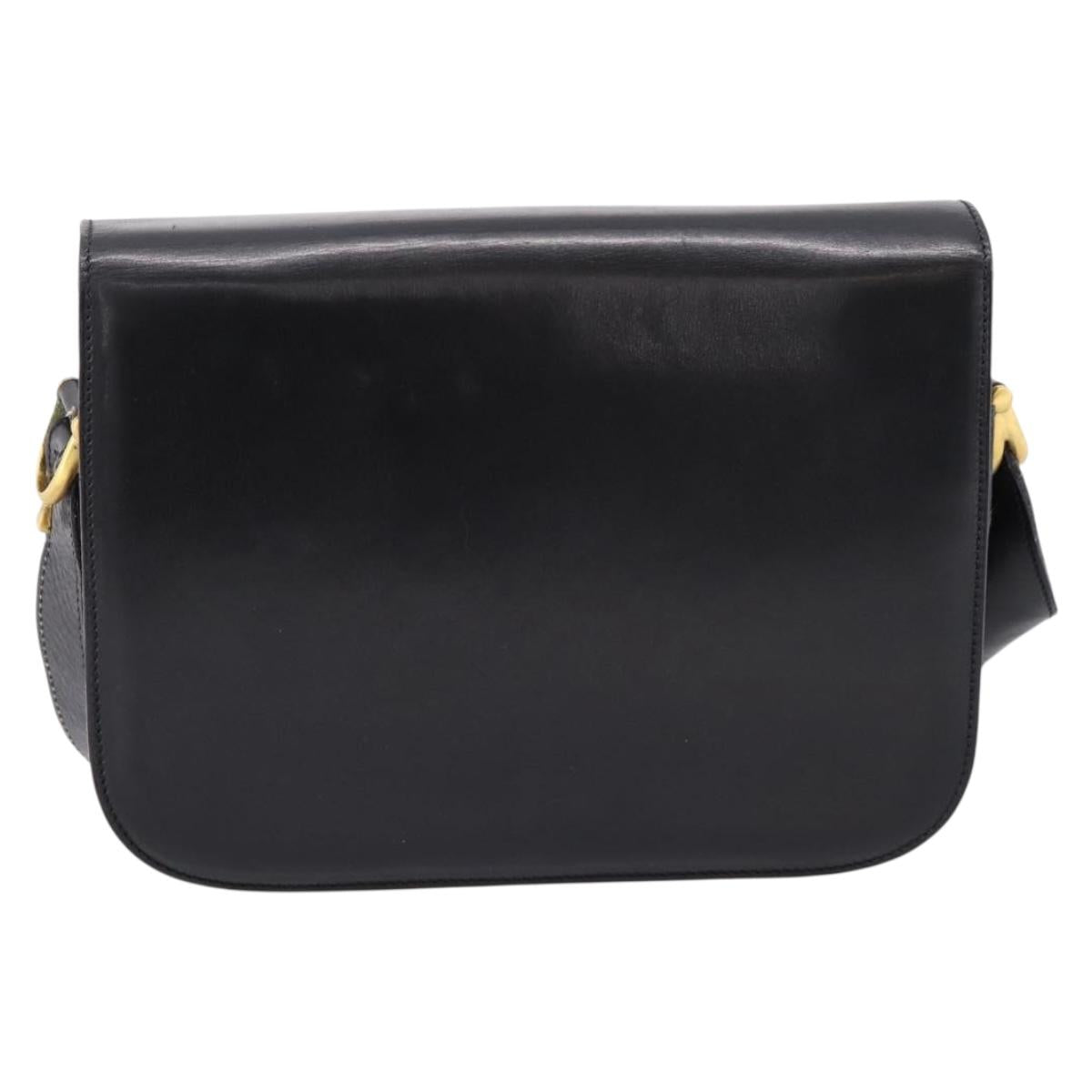 CELINE Shoulder Bag Leather Black Gold Auth 205144