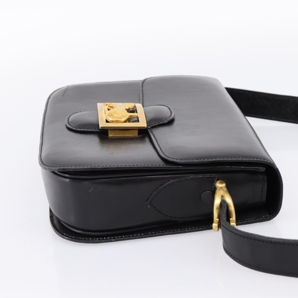 CELINE Shoulder Bag Leather Black Gold Auth 205144