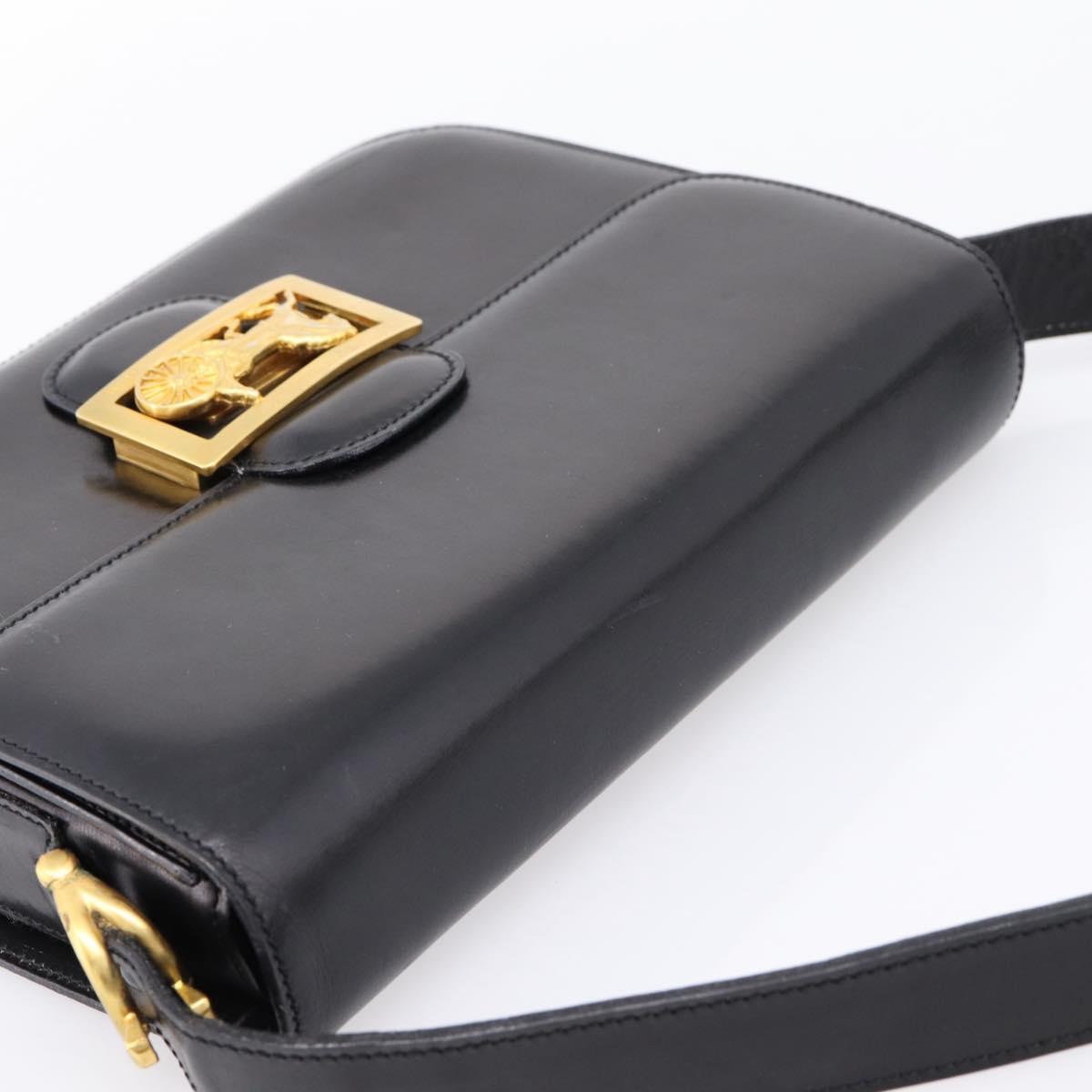 CELINE Shoulder Bag Leather Black Gold Auth 205144