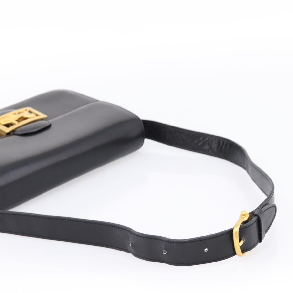 CELINE Shoulder Bag Leather Black Gold Auth 205144