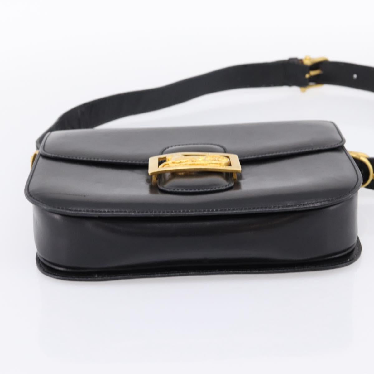 CELINE Shoulder Bag Leather Black Gold Auth 205144