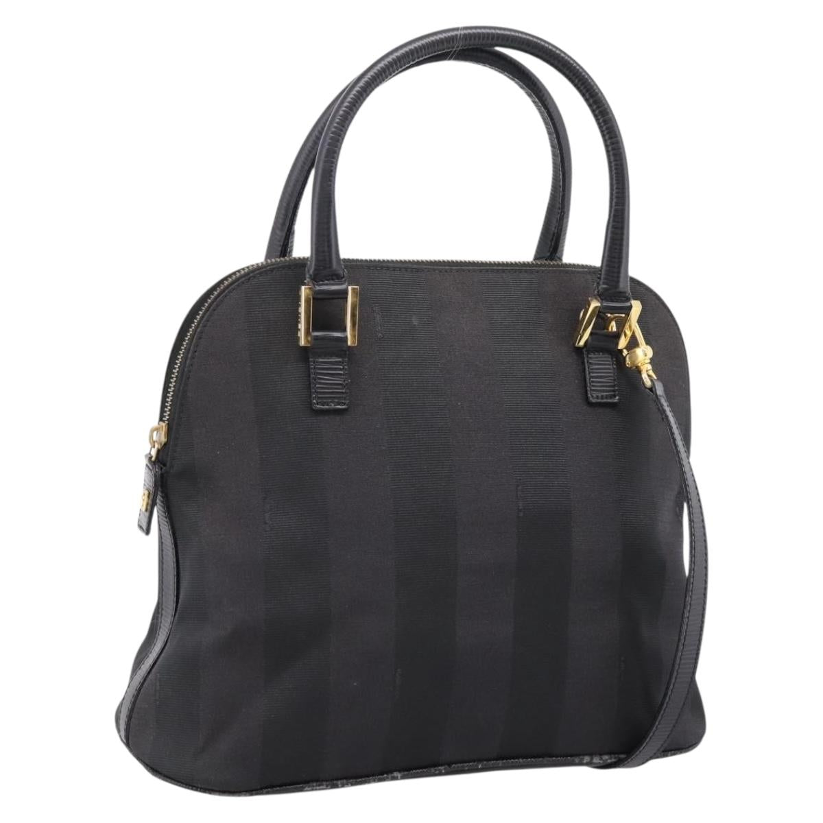 FENDI Pecan Canvas Hand Bag 2way Black Gold Auth 205145