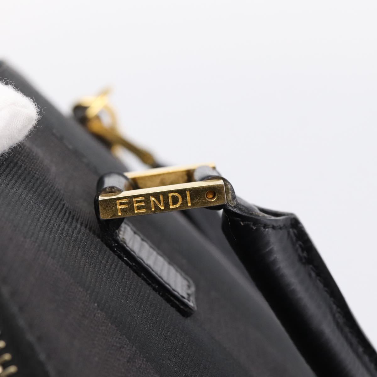 FENDI Pecan Canvas Hand Bag 2way Black Gold Auth 205145