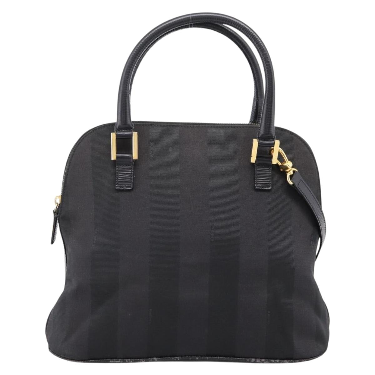 FENDI Pecan Canvas Hand Bag 2way Black Gold Auth 205145