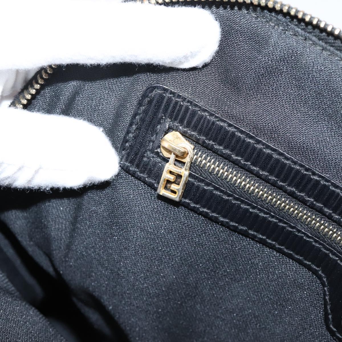 FENDI Pecan Canvas Hand Bag 2way Black Gold Auth 205145