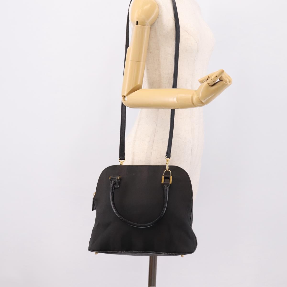 FENDI Pecan Canvas Hand Bag 2way Black Gold Auth 205145