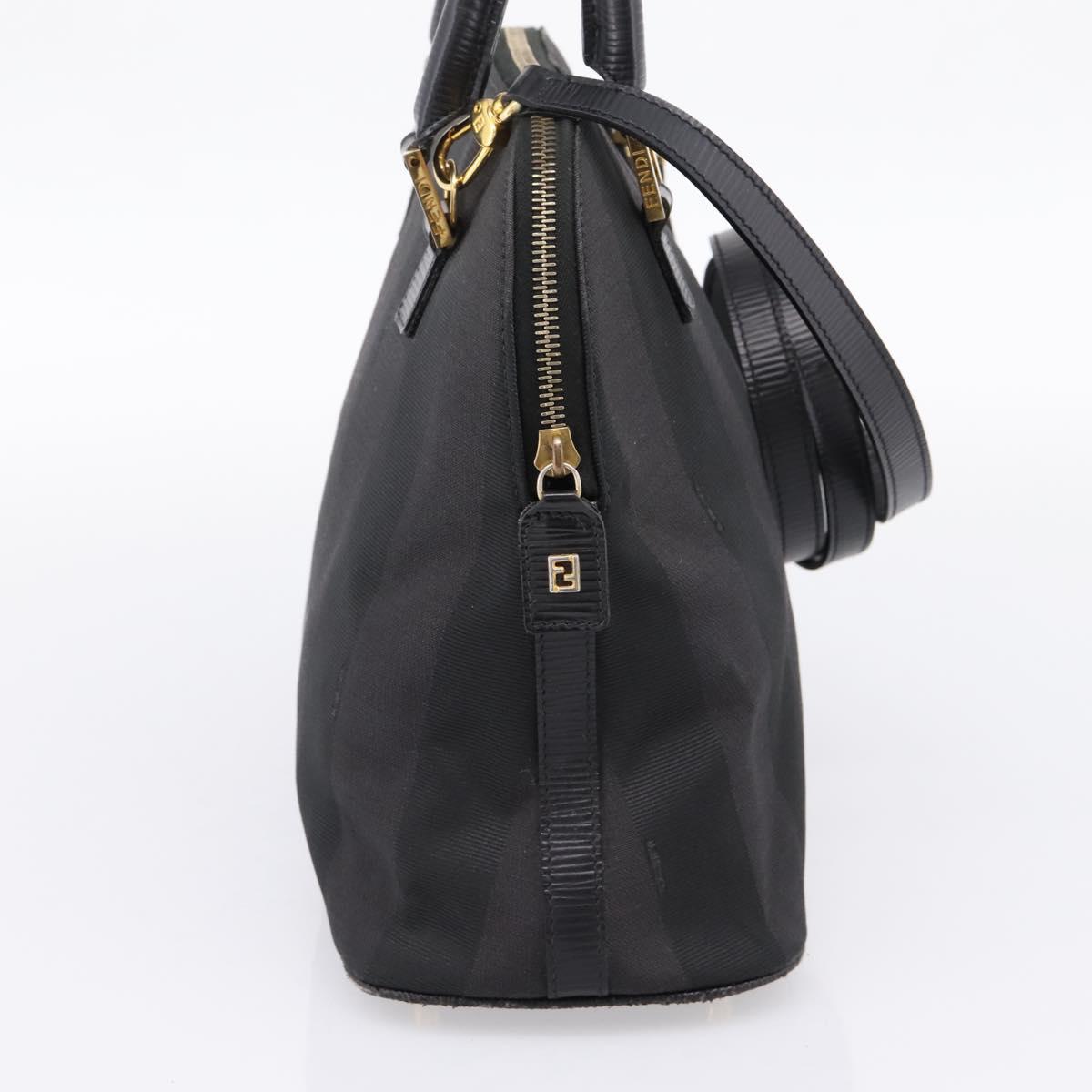 FENDI Pecan Canvas Hand Bag 2way Black Gold Auth 205145