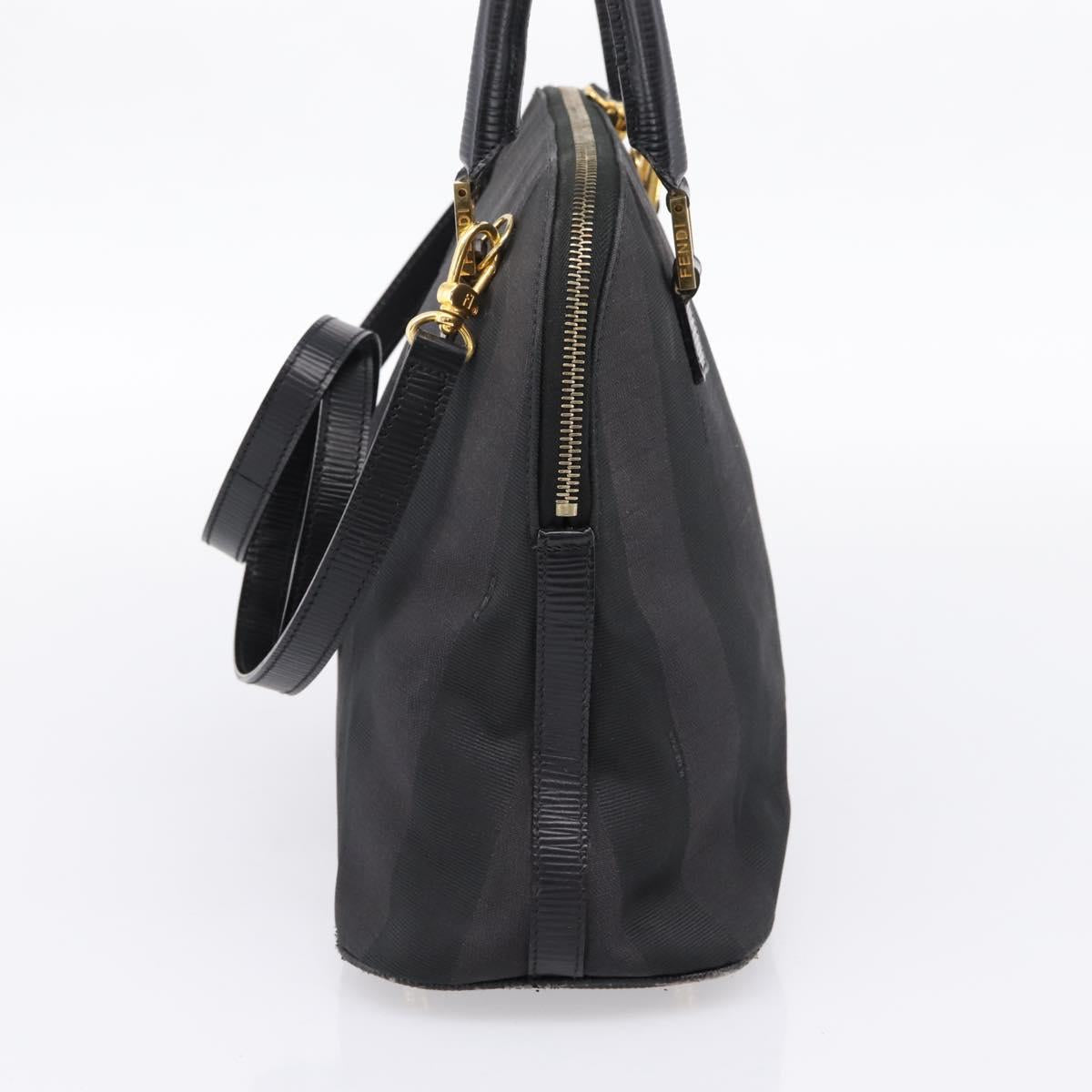 FENDI Pecan Canvas Hand Bag 2way Black Gold Auth 205145