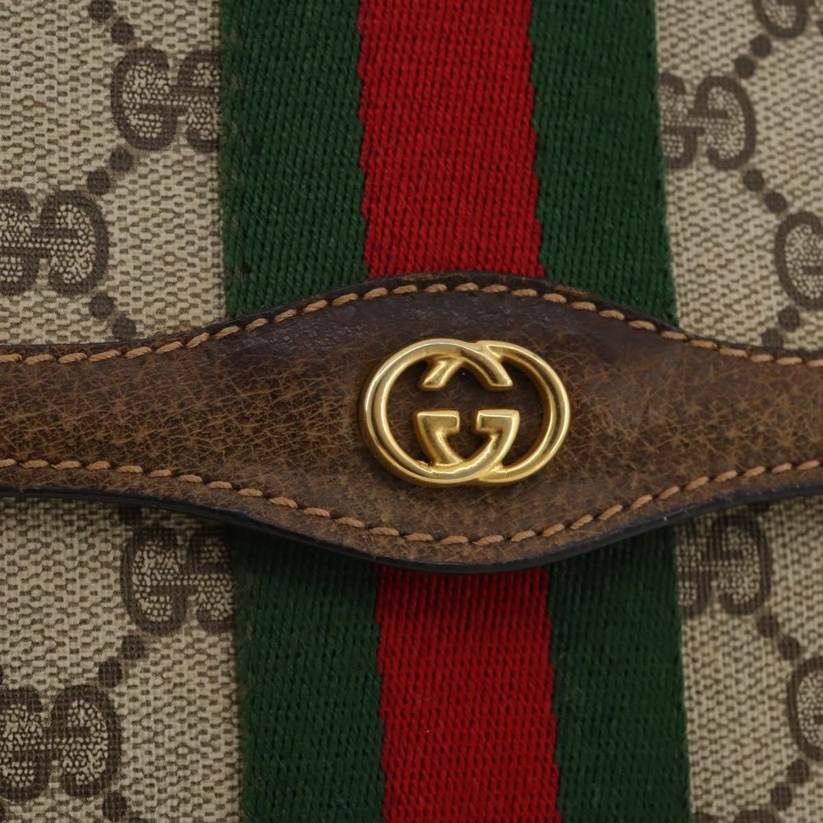 GUCCI GG Supreme Web Sherry Line Bag PVC Beige Gold 37 014 3087 Auth 205150A