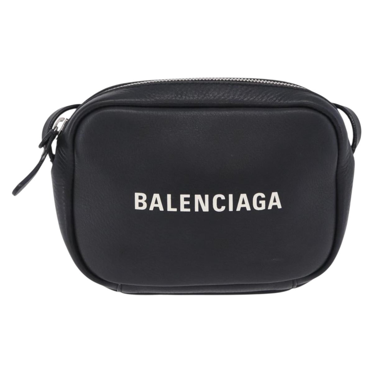 BALENCIAGA Everyday Camera Bag XS Leather Black Silver 489809 Auth 205151V