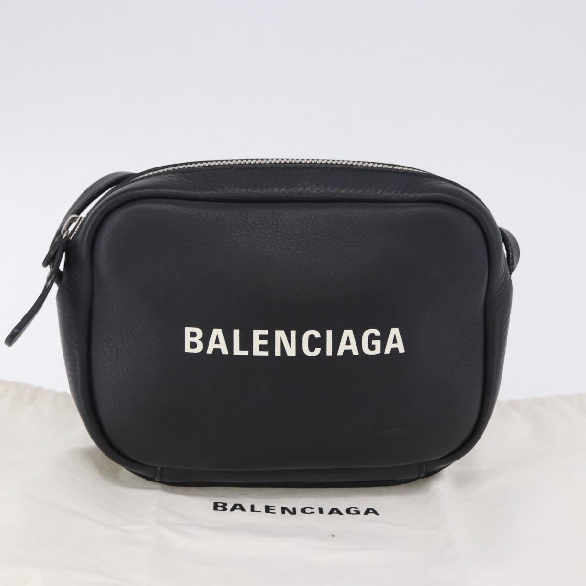 BALENCIAGA Everyday Camera Bag XS Leather Black Silver 489809 Auth 205151V