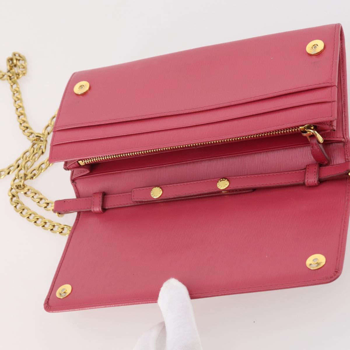 PRADA Chain Wallet Safiano Leather Pink Gold Auth 205152A