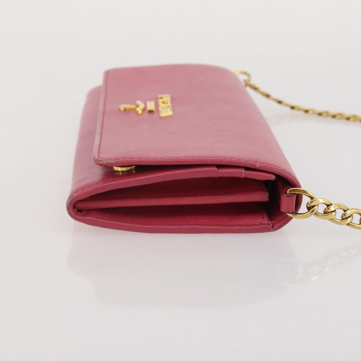 PRADA Chain Wallet Safiano Leather Pink Gold Auth 205152A