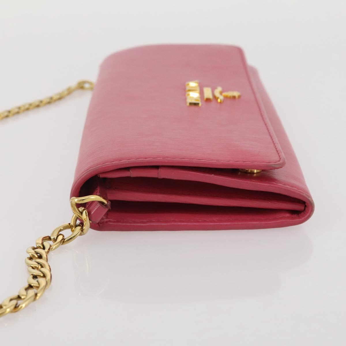 PRADA Chain Wallet Safiano Leather Pink Gold Auth 205152A