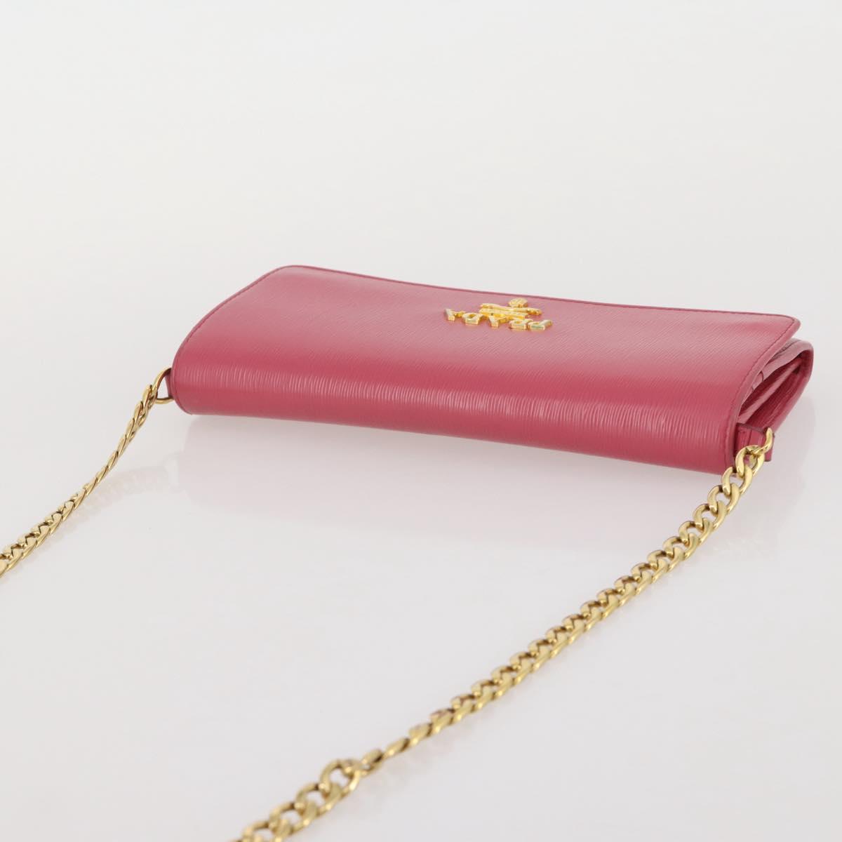 PRADA Chain Wallet Safiano Leather Pink Gold Auth 205152A