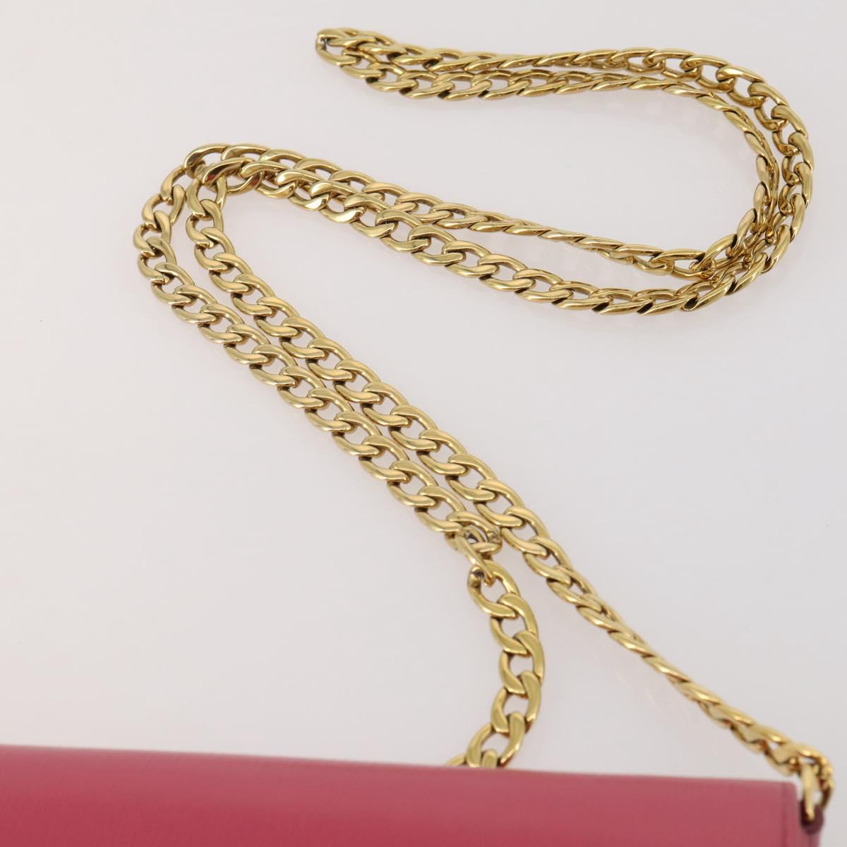 PRADA Chain Wallet Safiano Leather Pink Gold Auth 205152A