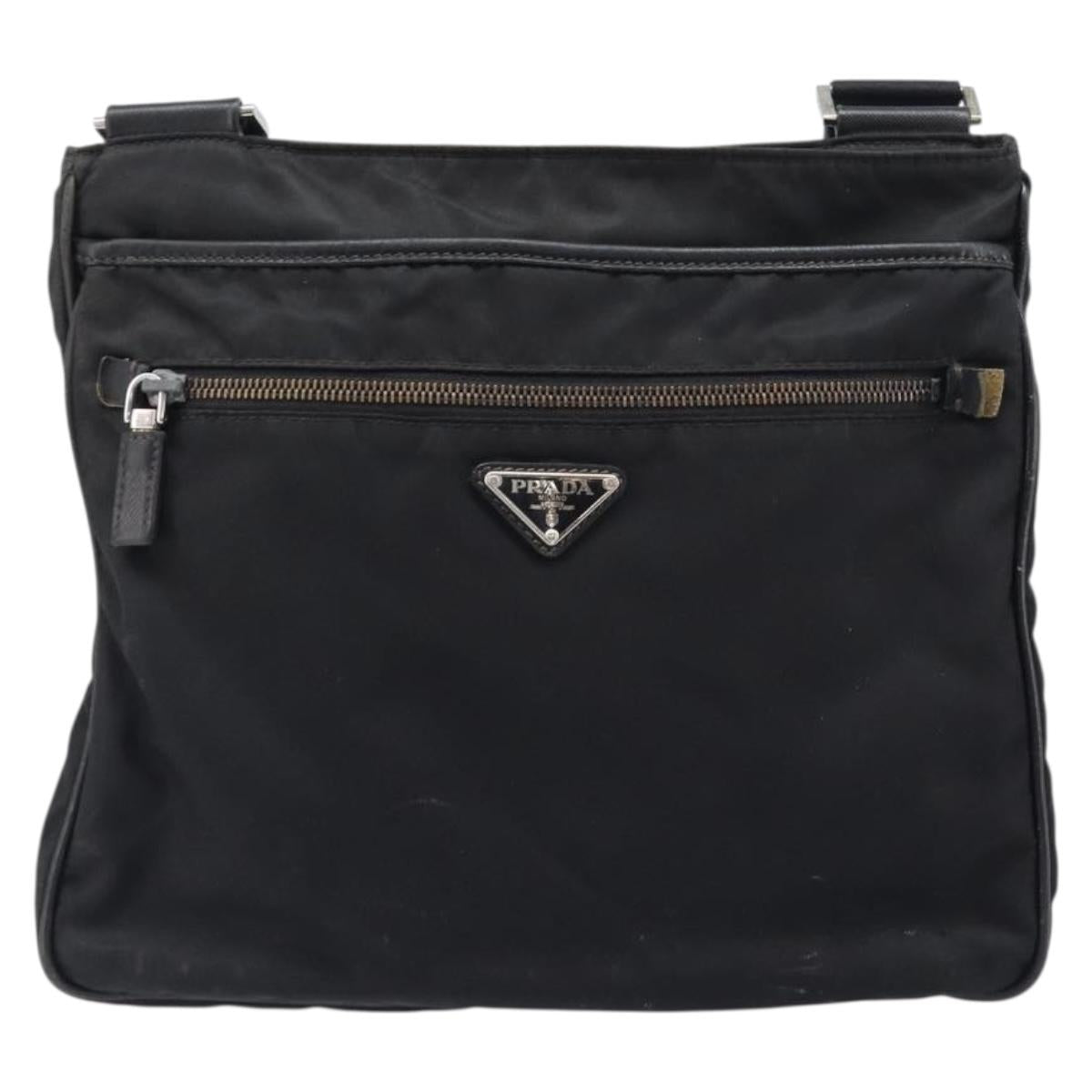 PRADA Shoulder Bag Nylon Black Silver Auth 205158