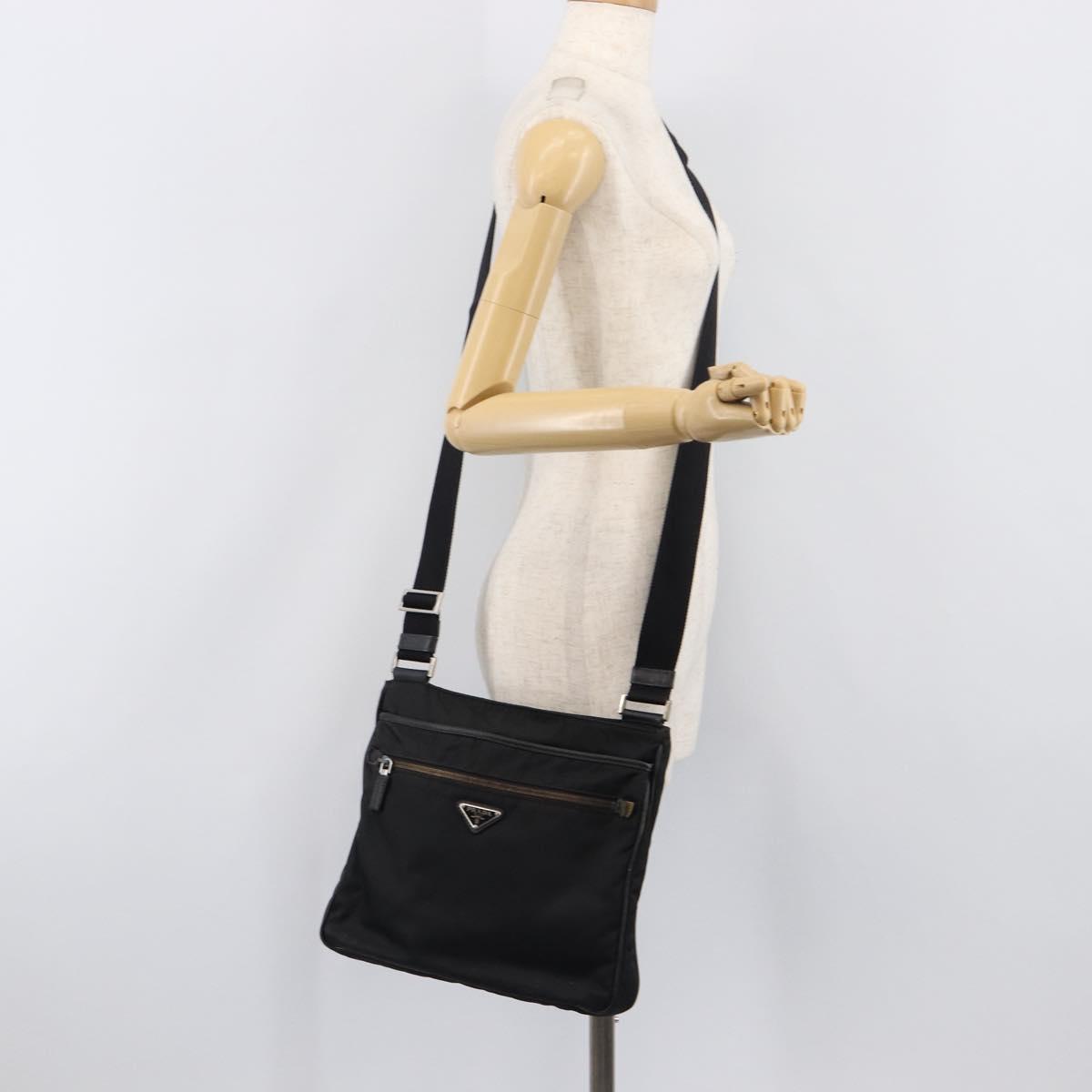 PRADA Shoulder Bag Nylon Black Silver Auth 205158