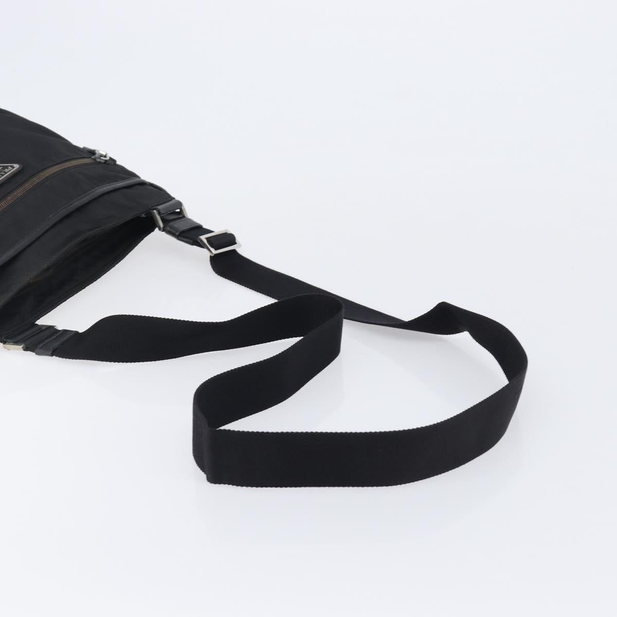 PRADA Shoulder Bag Nylon Black Silver Auth 205158