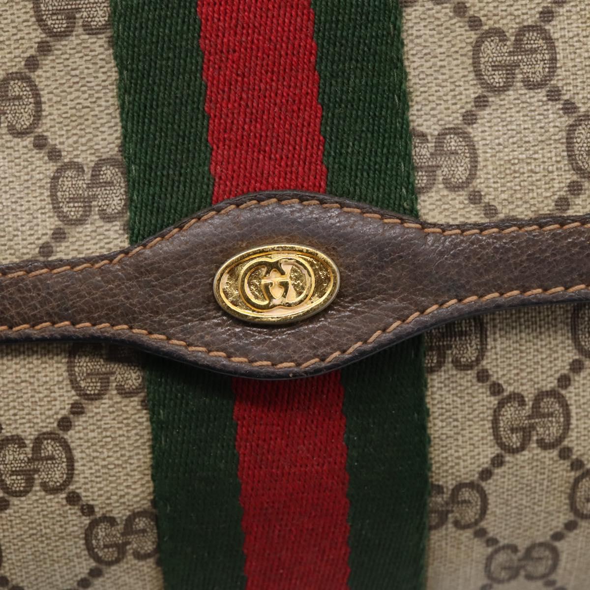 GUCCI GG Supreme Web Sherry Line Clutch Bag PVC Beige Gold 89 01 006 Auth 205159