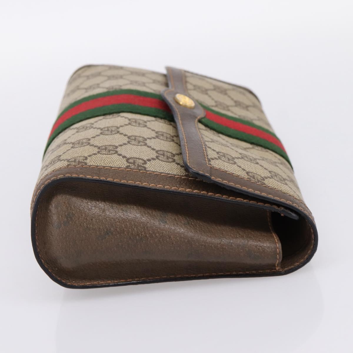GUCCI GG Supreme Web Sherry Line Clutch Bag PVC Beige Gold 89 01 006 Auth 205159