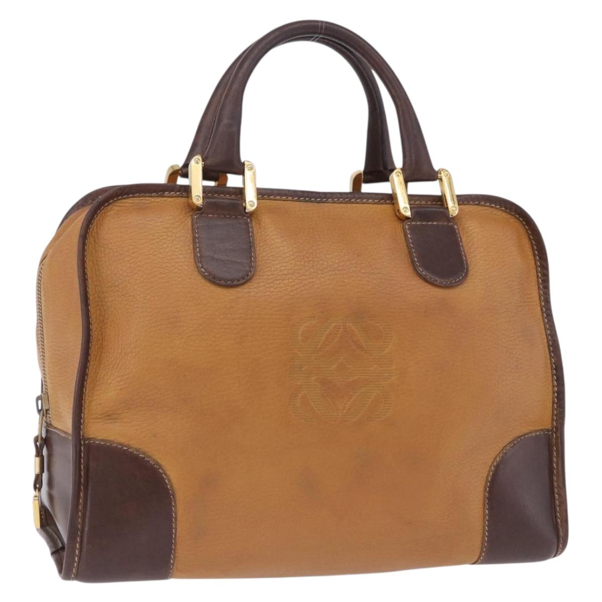 LOEWE Amazona 32 Hand Bag Leather Beige Gold Auth 205160