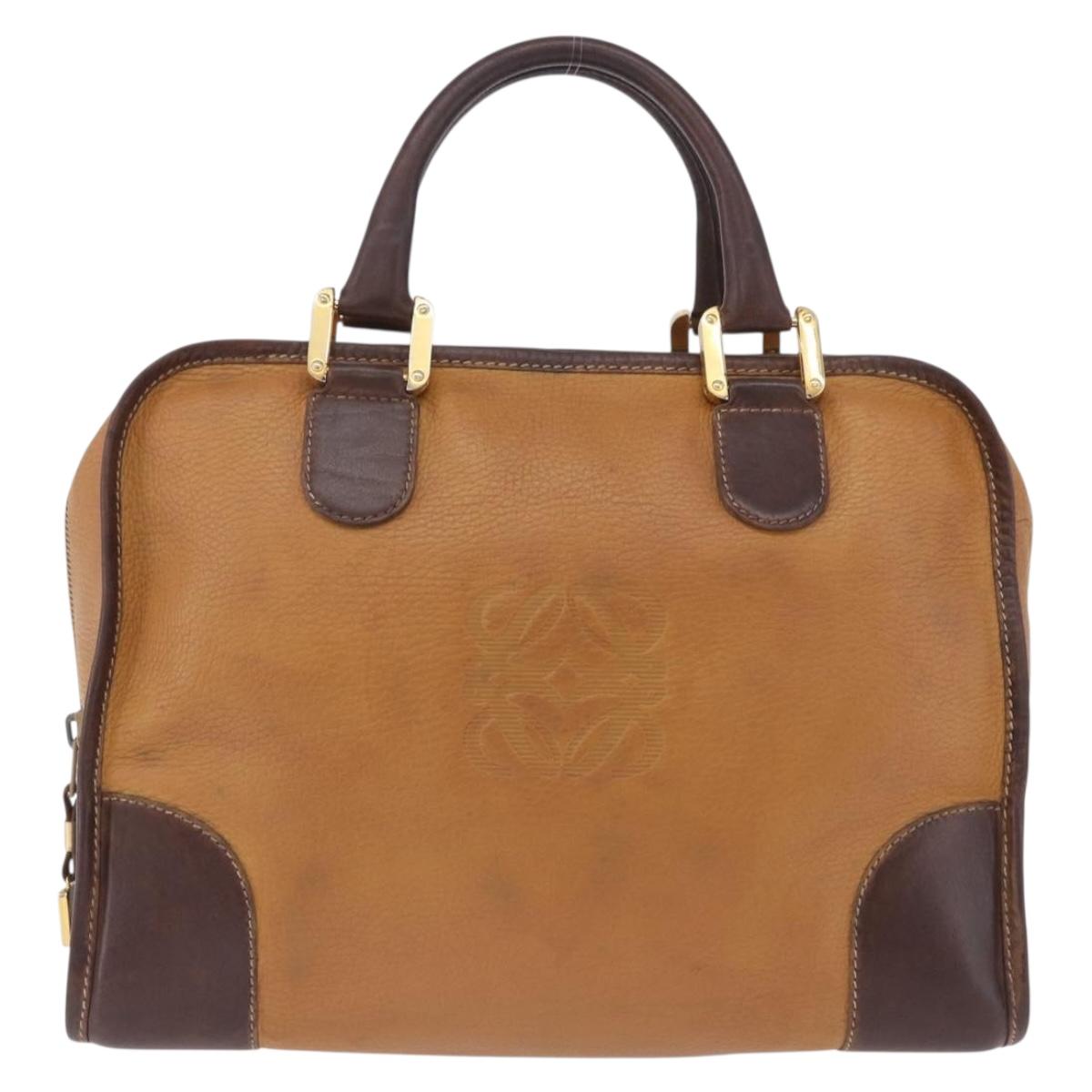 LOEWE Amazona 32 Hand Bag Leather Beige Gold Auth 205160
